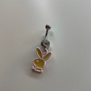 NEW playboy crystal belly button navel ring jewelry black light EDM RAVE